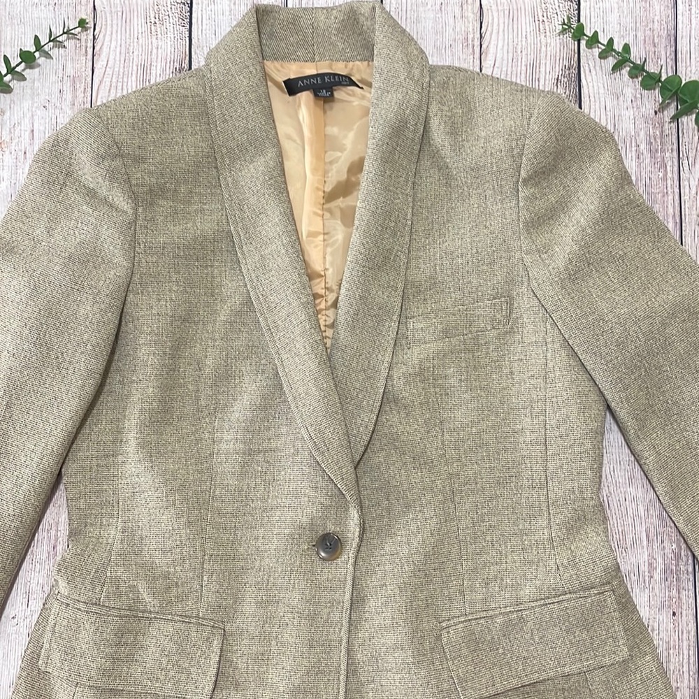 Anne Klein Metallic Gold Tweed Blazer